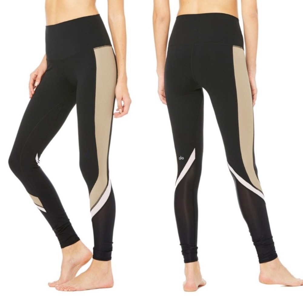 Alo yoga Elevate Legging en Black & Gravel Glossy & White